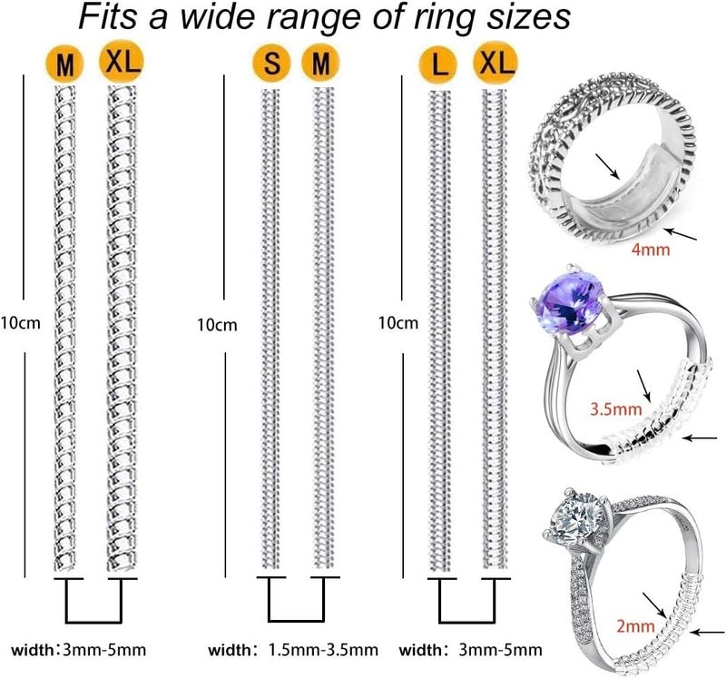 Eiito Ring Sizers for Loose Rings, Ring Size Adjuster Spacers or Tightener, Invisible Guards, 6 Sizes Fitter, Resizer Fit Almost Any Rings, Reduces Size by 0.5-1.5 - Image 2